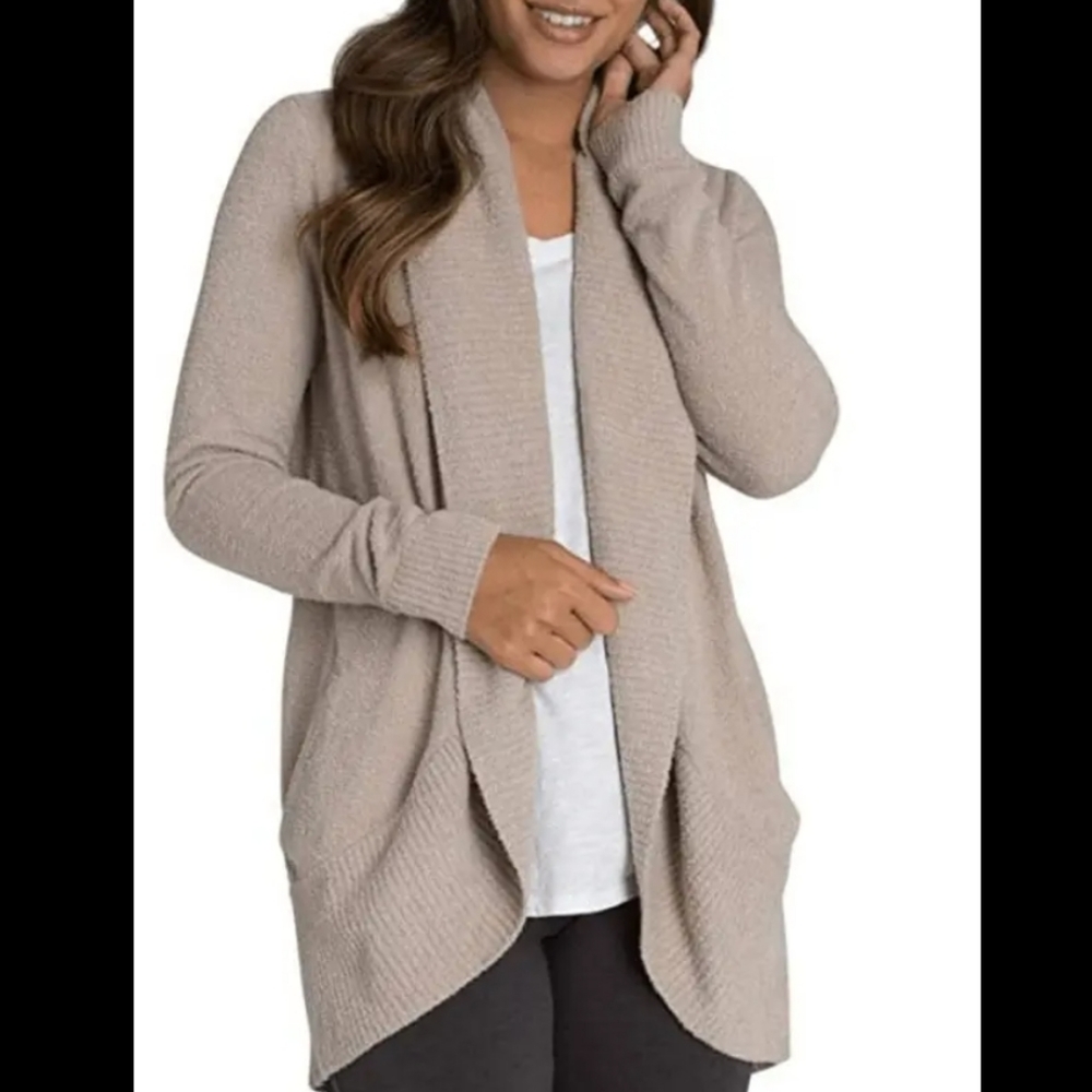 Barefoot Dreams CozyChic Lite Soft Stretch Cardigan Open Front Pockets women XS
